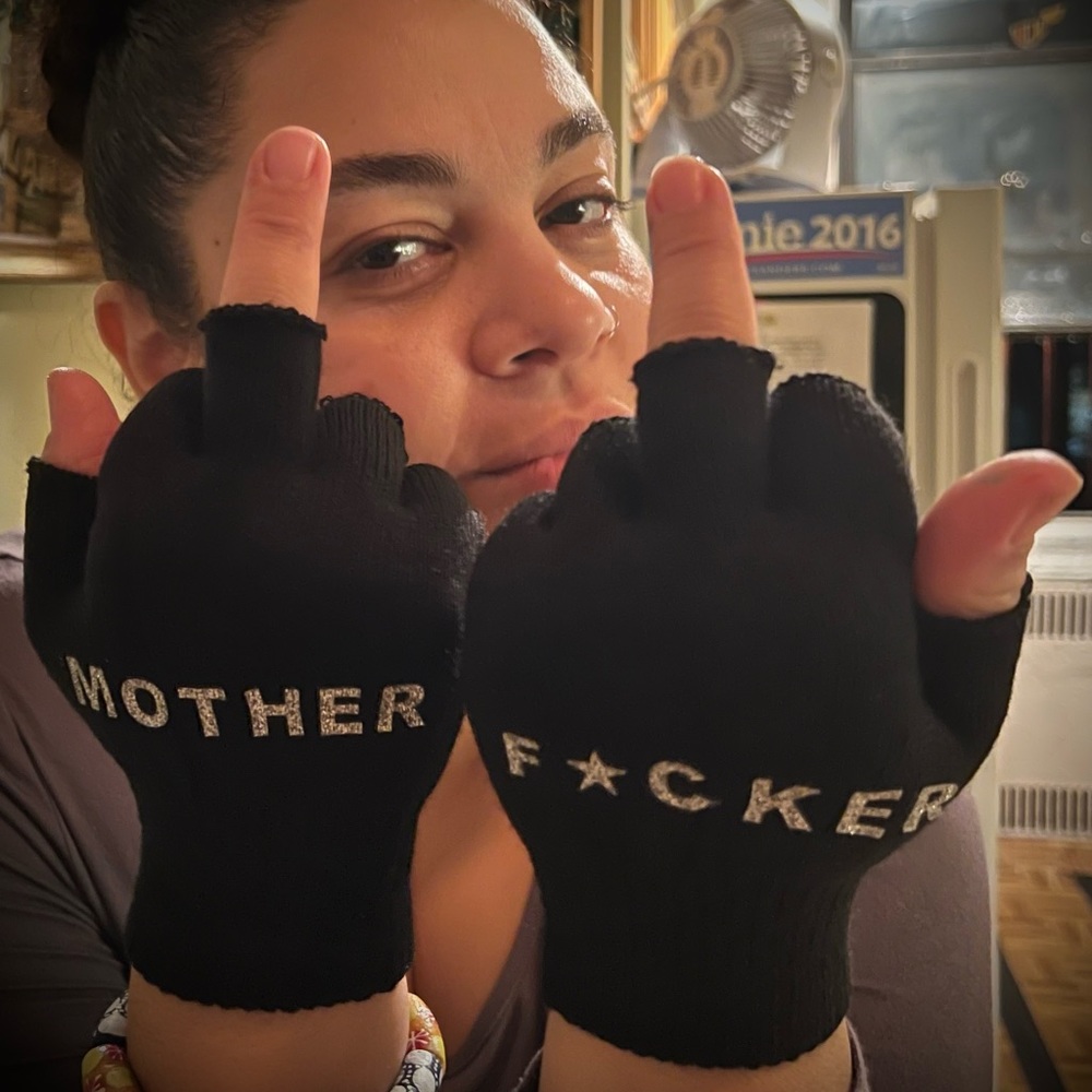 Madonna Inspired MOTHER F*CKER fingerless knit gloves